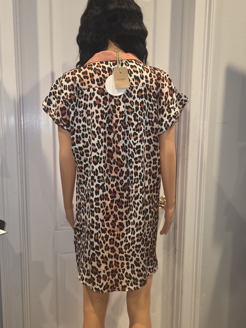 Umgee Blush Pink Satin Mini Dress with Leopard Side Panels - Picture 2 of 3